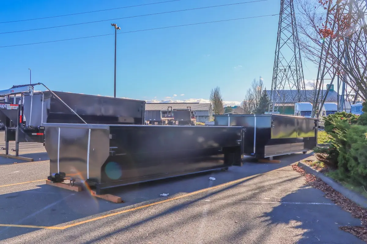 Roll-off dumpster ready for waste disposal at job site for 3 Yard Dumpster Rental in Bridgeport